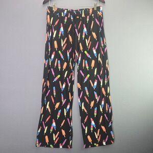 INC International Concepts Pajama Pants Petite M Black Popsicle Print Wide Leg